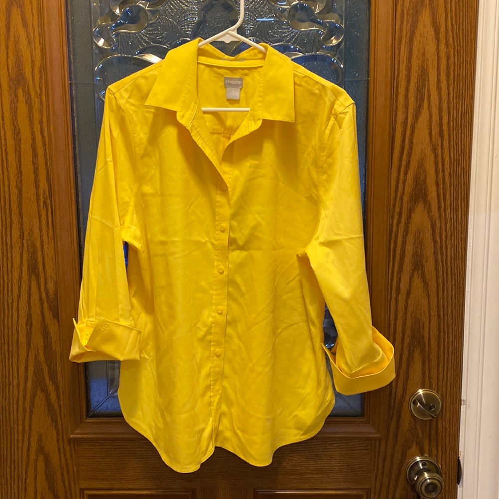 CHICOS BUTTON DOWN QUARTER SLEEVE NO IRON BLOUSE 3